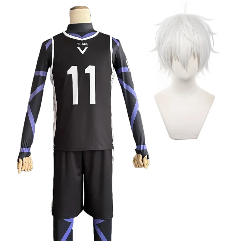Kostium Cosplay Anime Blue Lock Reo Mikage Nagi Peruka Czarna Koszulka Strój Treningowy Piłkarski Siatka Różowa Syntetyczna XXS-2XL