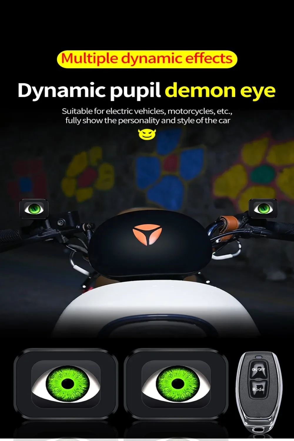 LED Dynamic Devil Eye Lights Motorcycle Decorative Light 6 Modes 12-36V Rearview Mirror Demon Eye Motorbike Retrofit Kits