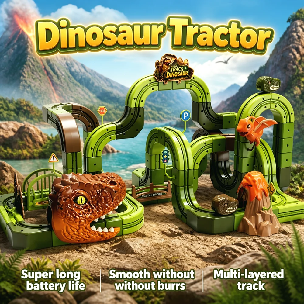 New Versatile Electric Dinosaur Track Car DIY Assembled Anti Gravity Roller Coaster Adventure Magnetic Building Block Track Toy