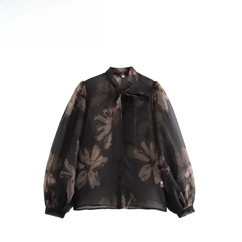 

ZAB Autumn New Women's Faion Casual OE Cotton Printed irt Street Sle Long Sve Polyester Fiber Design Sense