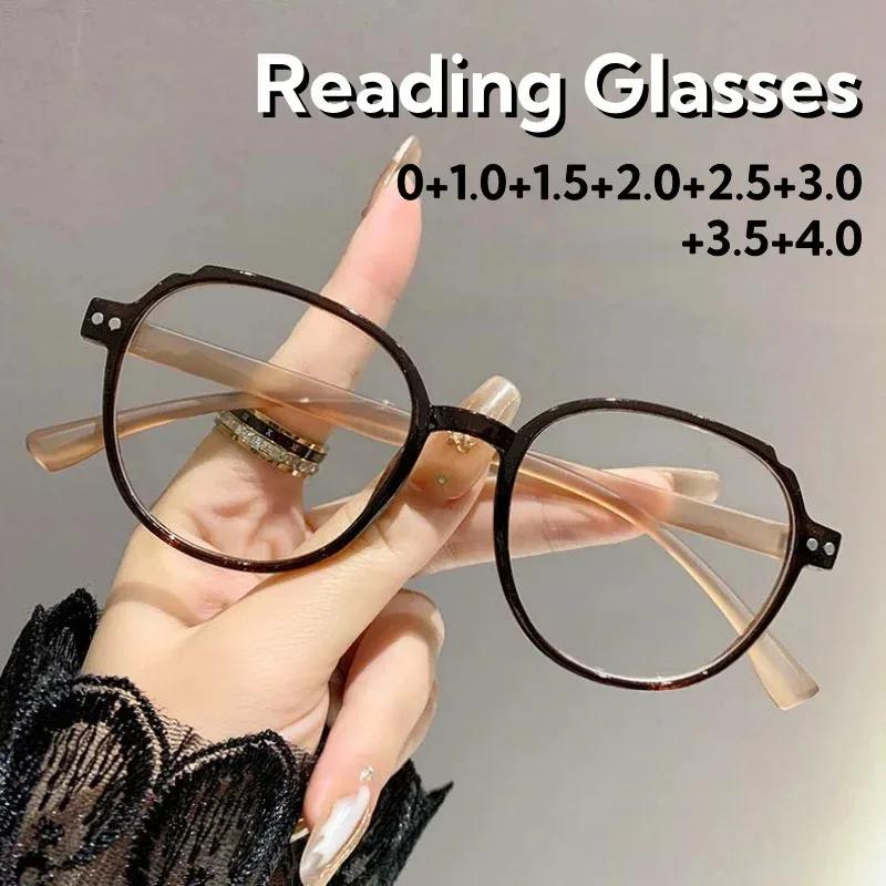 Elegante, schlichte, runde Presbyopie-Brille, Unisex, ultraleicht, bequem, klare Linse, Anti-Blaulicht-HD-Brille, 0 bis +4,0