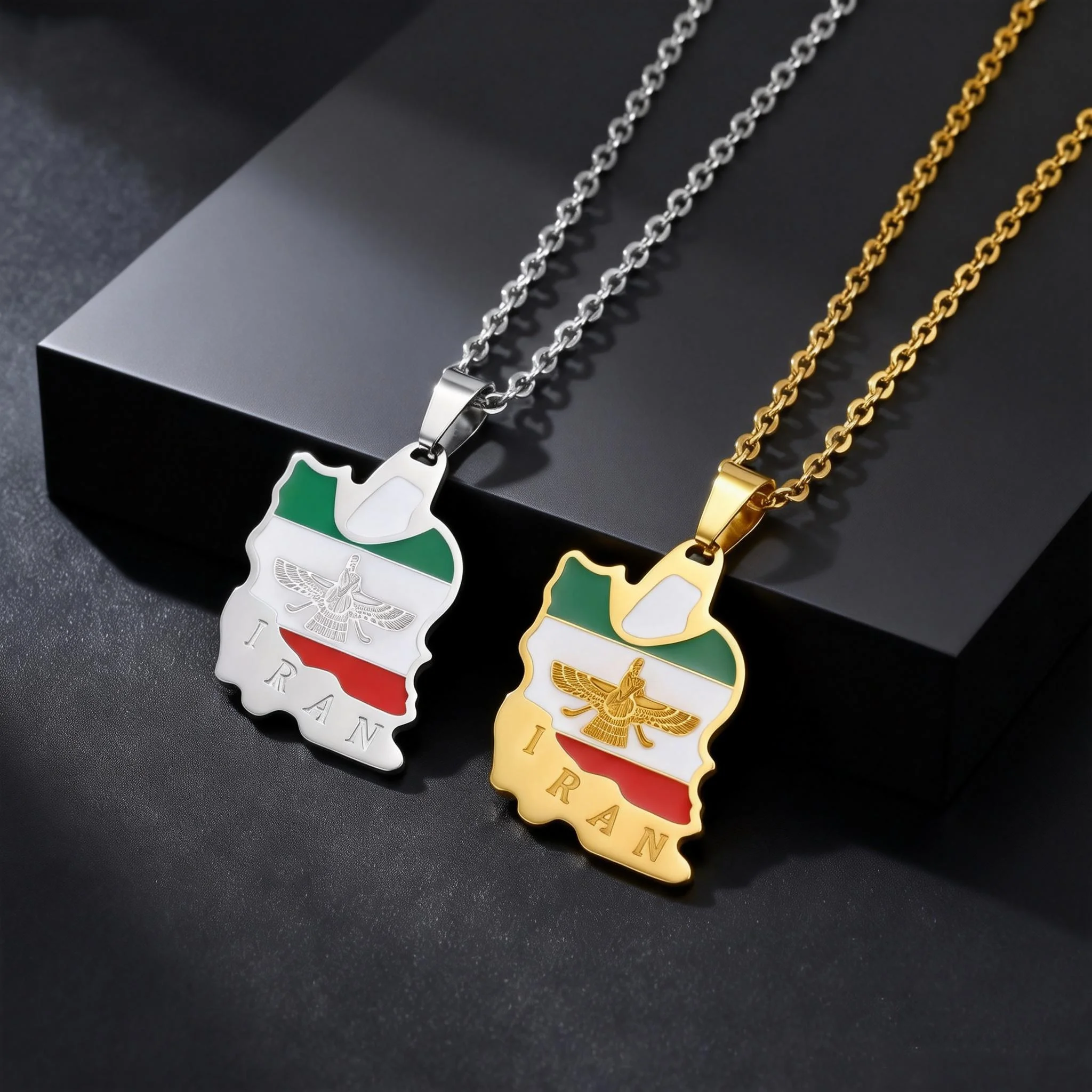Iran Map Pendant Necklace for Men Women Stainless Steel Iranian Flag Necklaces Fashion Jewelry Gifts