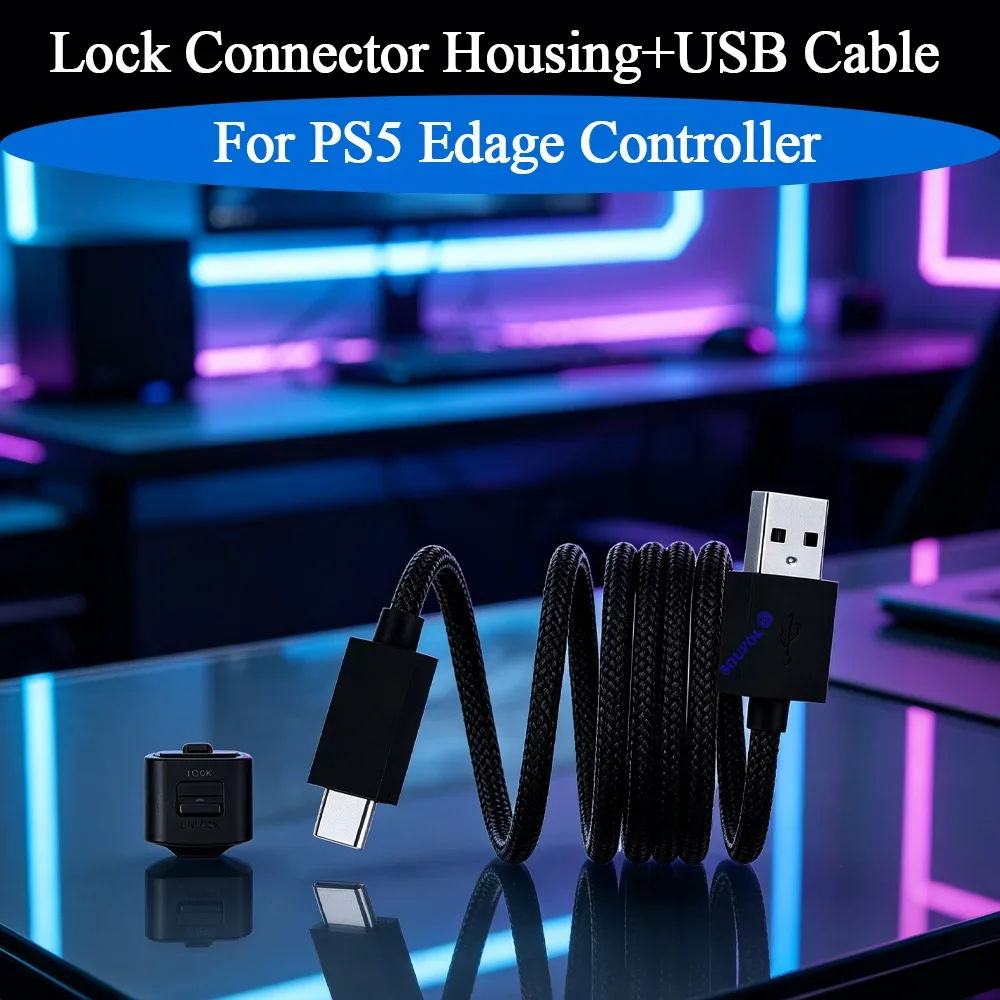 Durable 2IN1 Locking Connector with 2.8M USB Cable For PS5 Edge Replacement Anti-Unplug Lock Repair Parts For PS5 Edge Accessory