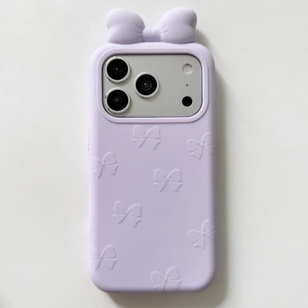 Einfarbige 3D-Schleife Silikon-Handyhülle für iPhone 18 17 Pro Max 16 15 Plus 14 Pro Weiche Niedliche Mädchenhafte Ästhetische Schutzhülle – Detail 8