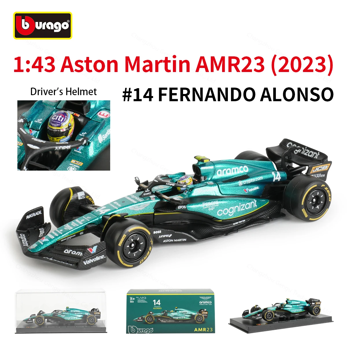 Bburago 1:43 Aston Martín AMR23 2023 #   18 #   Coche de Klicmula de carreras 14 F1, simalau estática, модель aleación Fundida