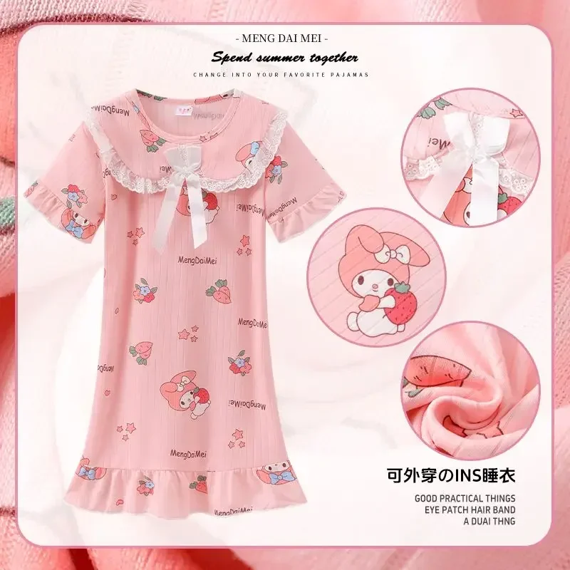 Kinder Kuromi Kawaii Anime Ins Kurzarm Kleid Nette Cartoon My Melody Kuromi Pyjamas Prinzessin Rock Kleidung Geschenke Spielzeug