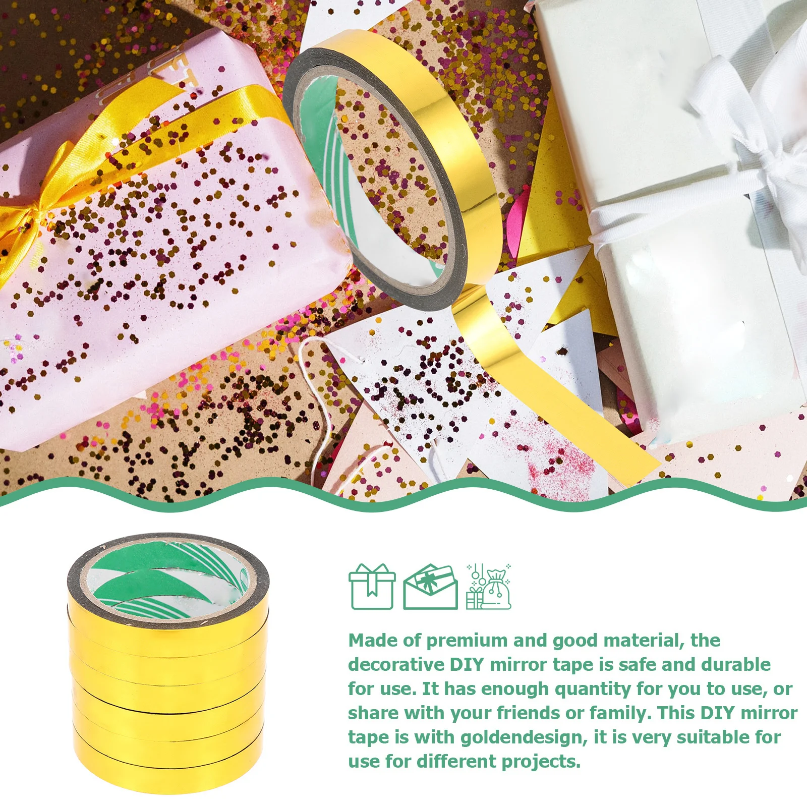 6 لفات مرآة ذهبية اشي الشريط ذاتية اللصق شريط معدني لتقوم بها بنفسك تغليف الهدايا سجل القصاصات ديكور الفن الحرفية القرطاسية