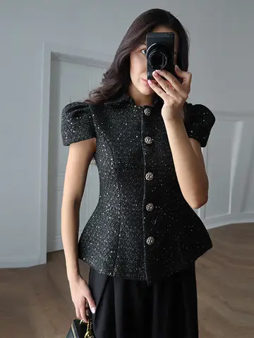 Женские однотонные твидовые топы Chin.Sweety