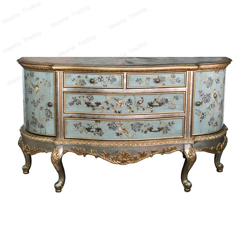

American solid wood foyer entrance cabinet European luxury hand-painted flowers and birds dining side living room decoration