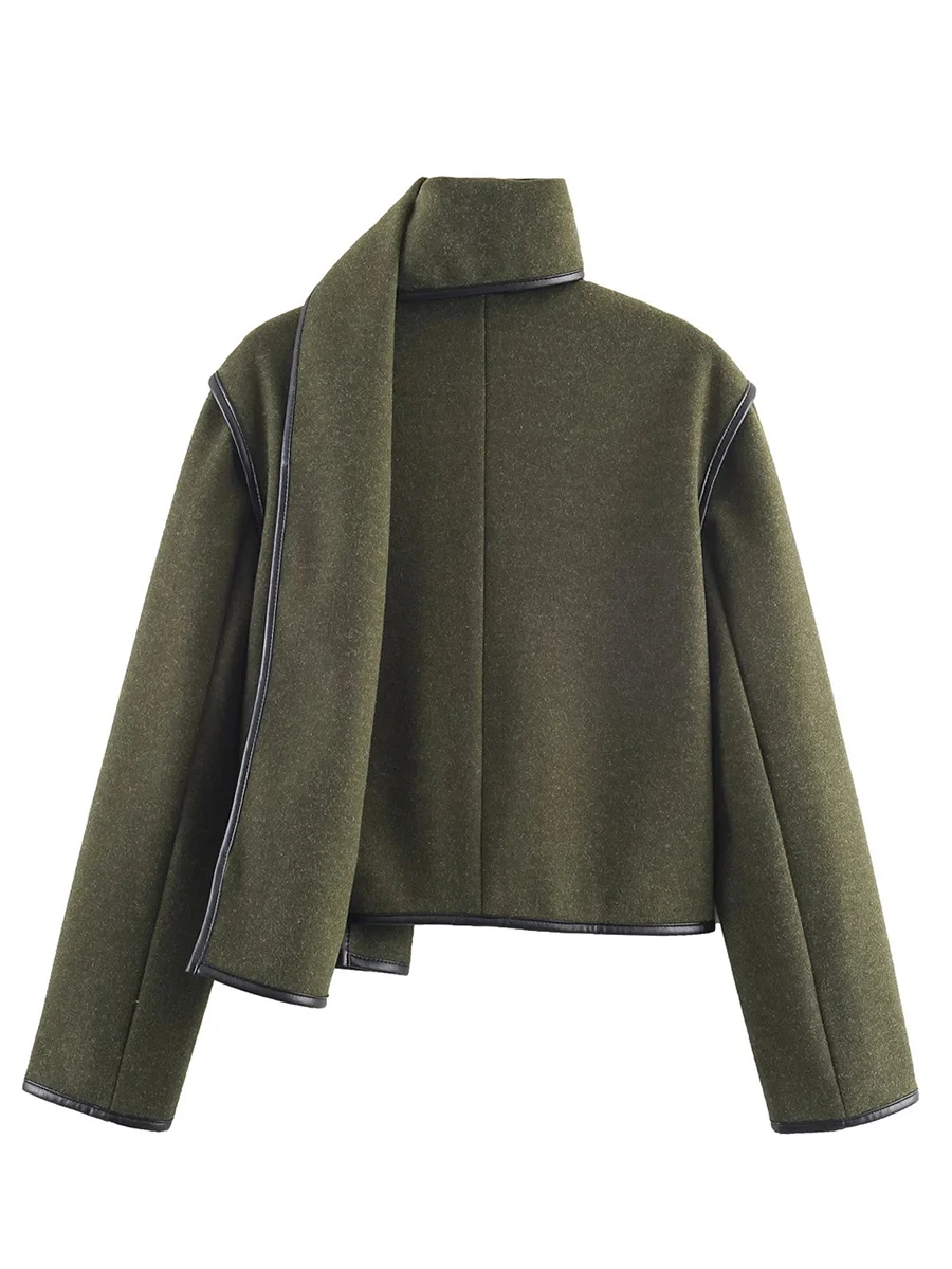 TWOTWINSTYLE الفرنسية الشارع تقسم وشاح سترة للنساء س الرقبة طويلة الأكمام تقسم أزرار مزاجه معطف الصوف القصير الإناث