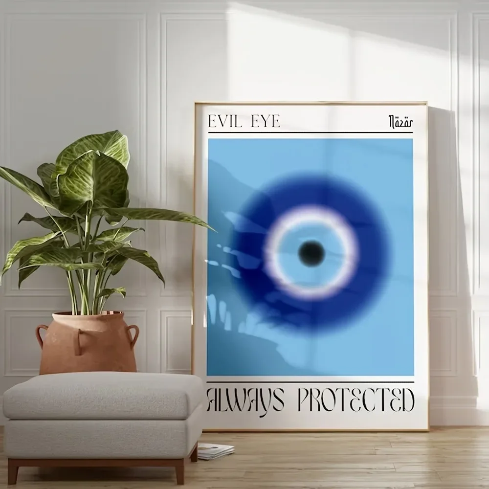 Frameless Evil Eye Abstract Wall Art Poster Modern Blue Canvas Painting for Living Room Bedroom Home Decor