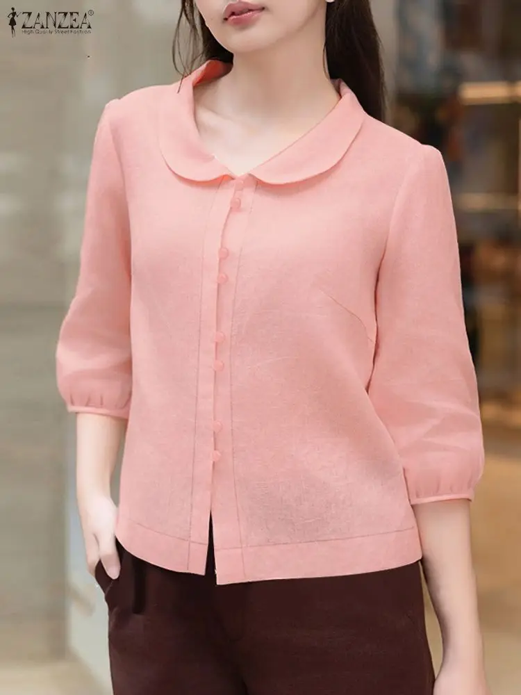 

ZANZEA 2022, осенние элегантные рубашки, офисная женская блузка с лацканами и рукавами 3/4, Blusas, женская рабочая рубашка OL, повседневные топы на пуговицах
