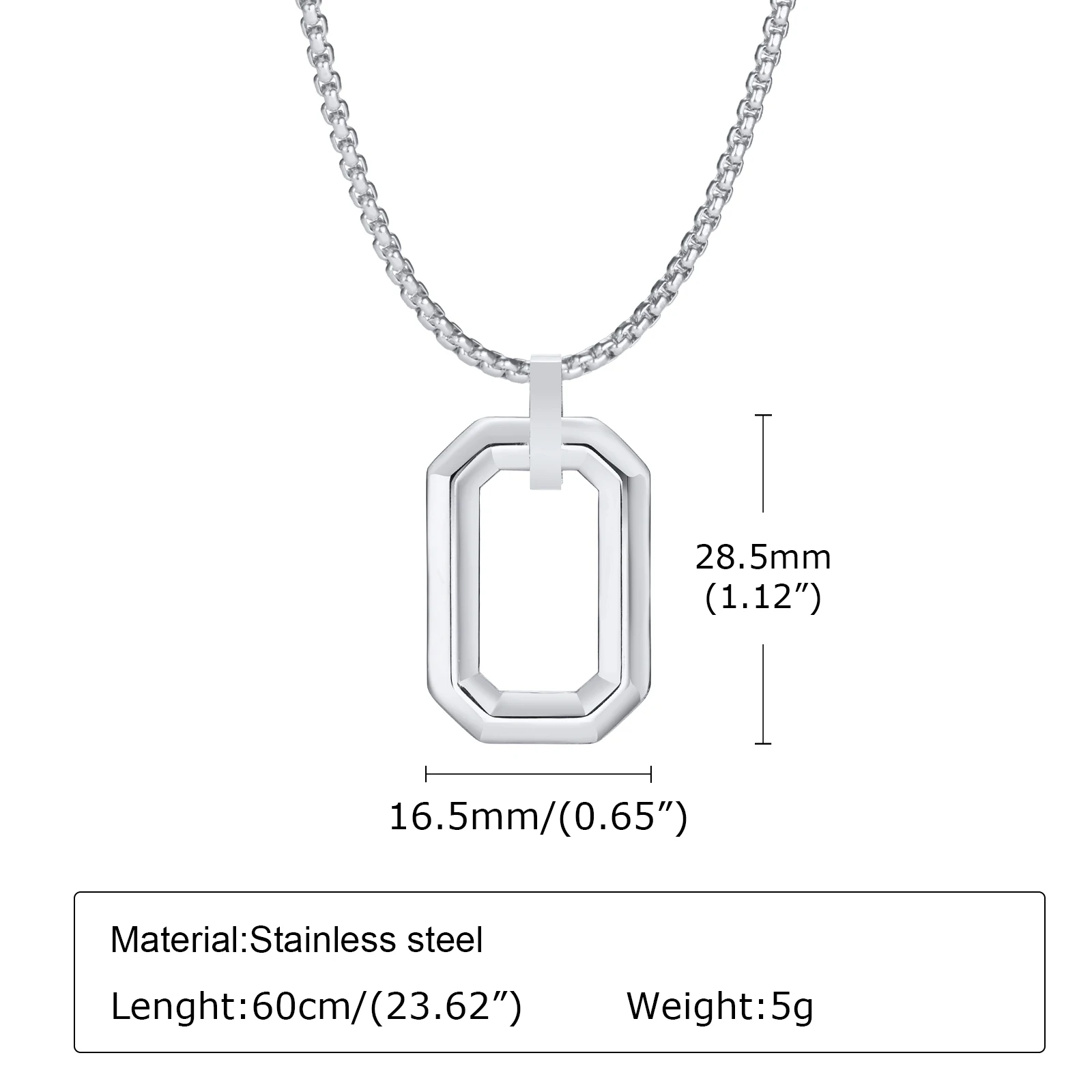 Coole geometrische Anhänger-Halsketten für Männer und Jungen, wasserdichter quadratischer Anhänger aus Edelstahl mit Box-Kette, minimalistisches Halsband-Geschenk – Detail 6