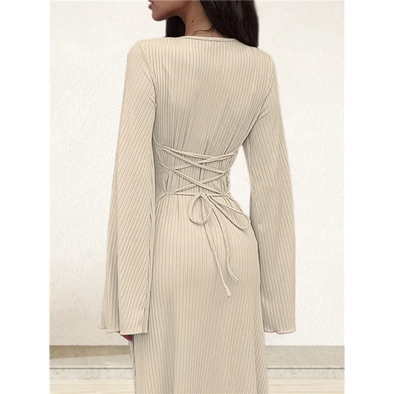 Nuevo vestido de invitados de boda para mujer, vestido largo ajustado de punto acanalado de manga larga, vestidos formales de otoño