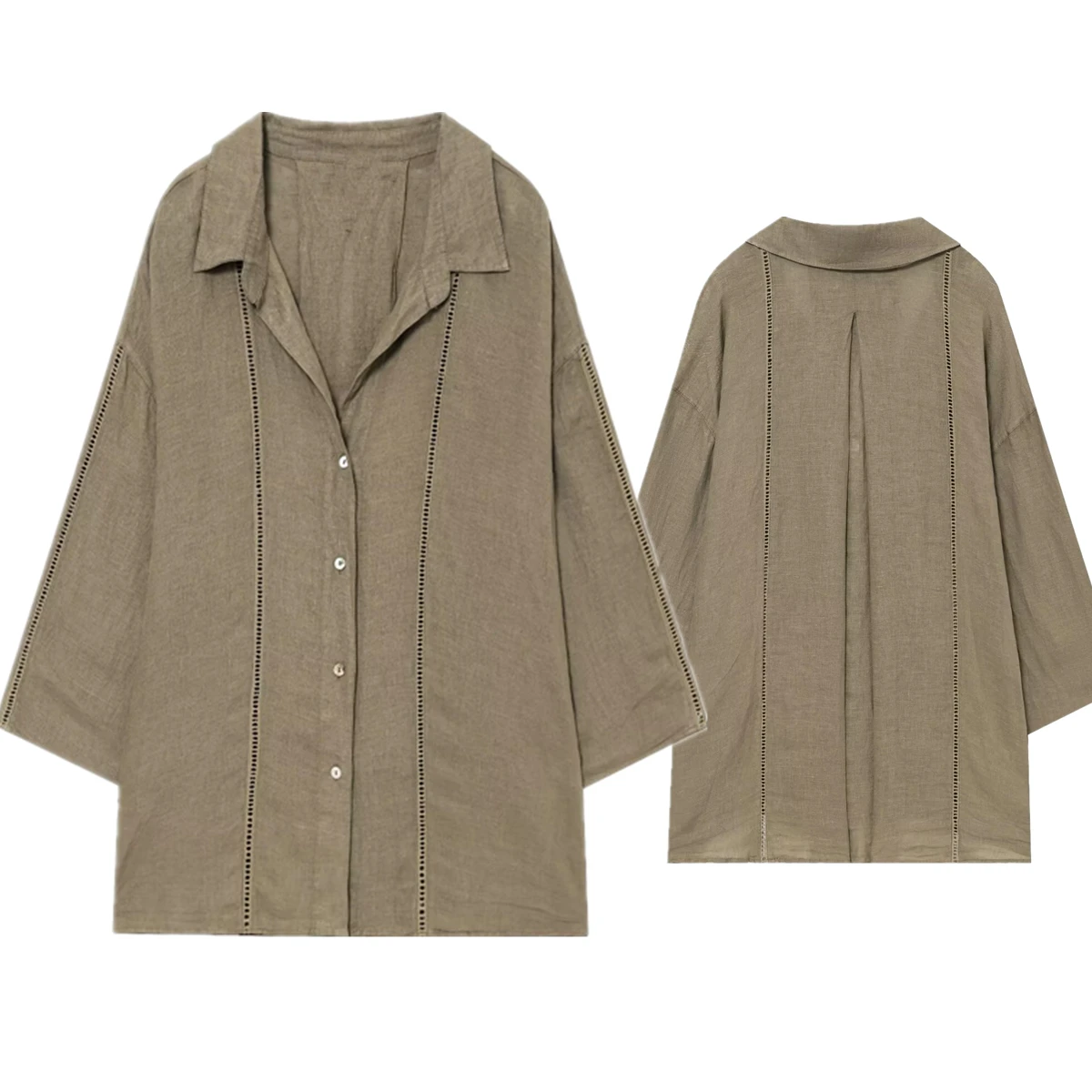 

Jenny&Dave 2025 Summer Blouse Minimalist Women's Embroidered Hollow Khaki Shirt French Lazy Loose Casual Shirt Women