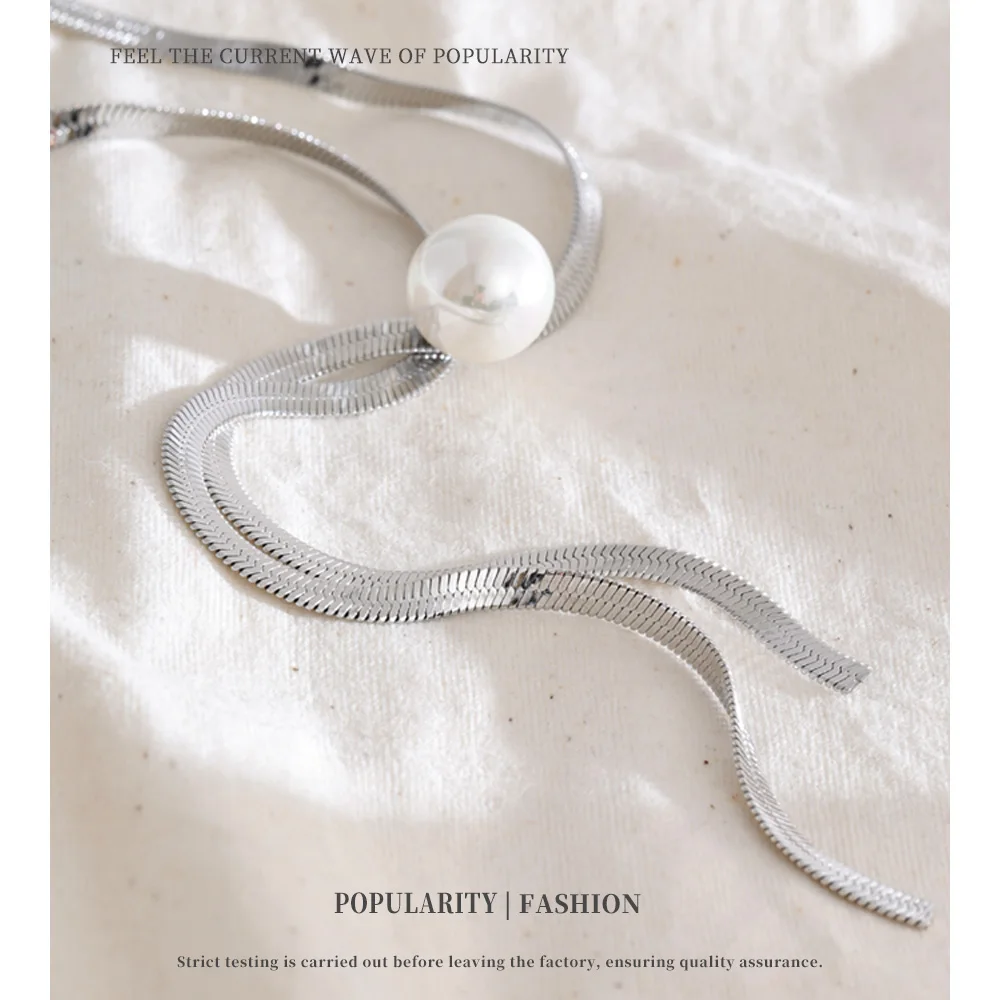 NiNice 70 سنتيمتر الفولاذ المقاوم للصدأ تقليد اللؤلؤ ثعبان سلسلة قطرة طويلة قلادة سترة سلسلة مجوهرات الأزياء بالجملة #2