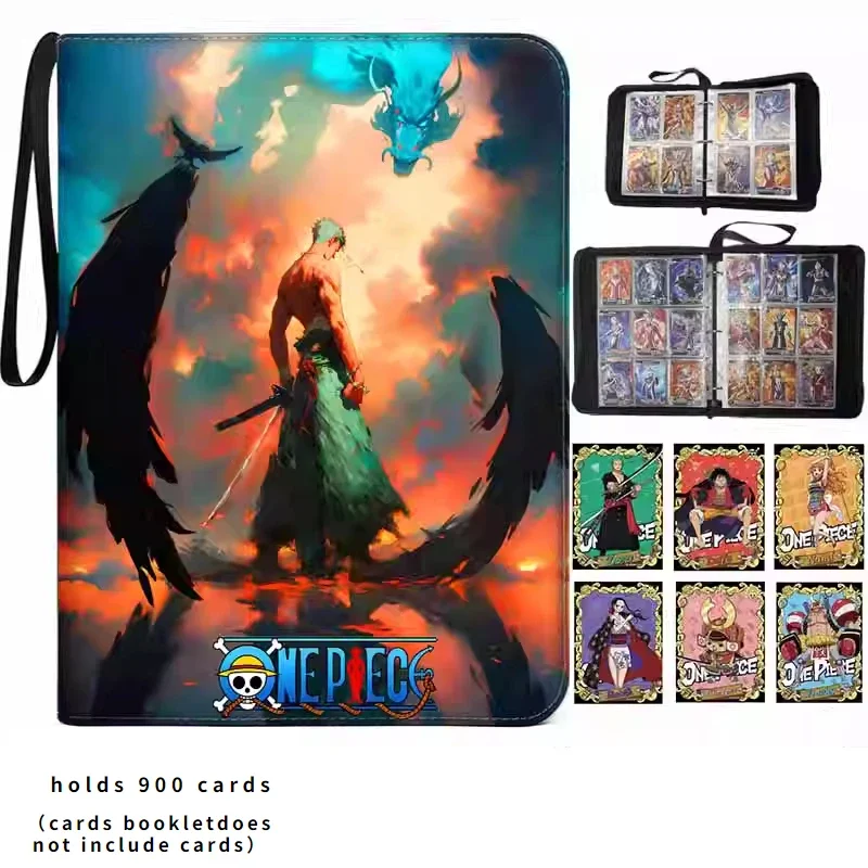 900 Pcs Anime One Piece Luffy Zoro Monkey D. Luffy Cards Book Zipper Leather Cards Binder Display Game Collection Card Toy Gifts