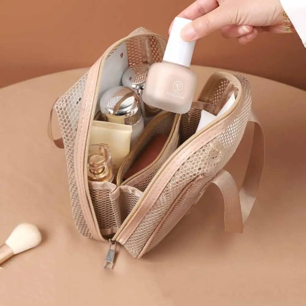 

Fashion Solid Color Mesh Cosmetic Bag Shell Zipper Transparent Makeup Bag Storage Bag Large Capacity Pillow Makeup Pouch Girls