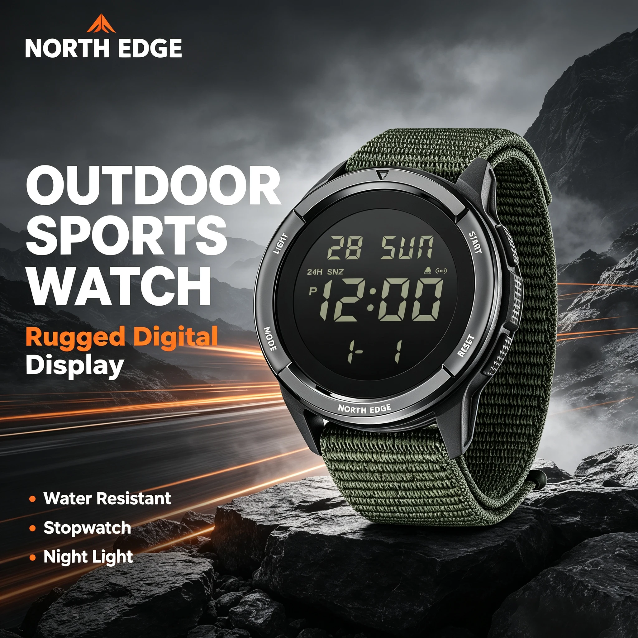 NORTH EDGE TERRAX Men's Digital Watch Sports Super Light Outdoor Watches Stopwatch Countdown Light Watch Men Waterproof 50M