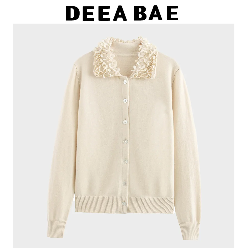 DEEABAE Lace Baby Collar Inner Cardigan For Women Hot Sale Sweater 2025 korean dongdaemun High Quality Clothing Sping