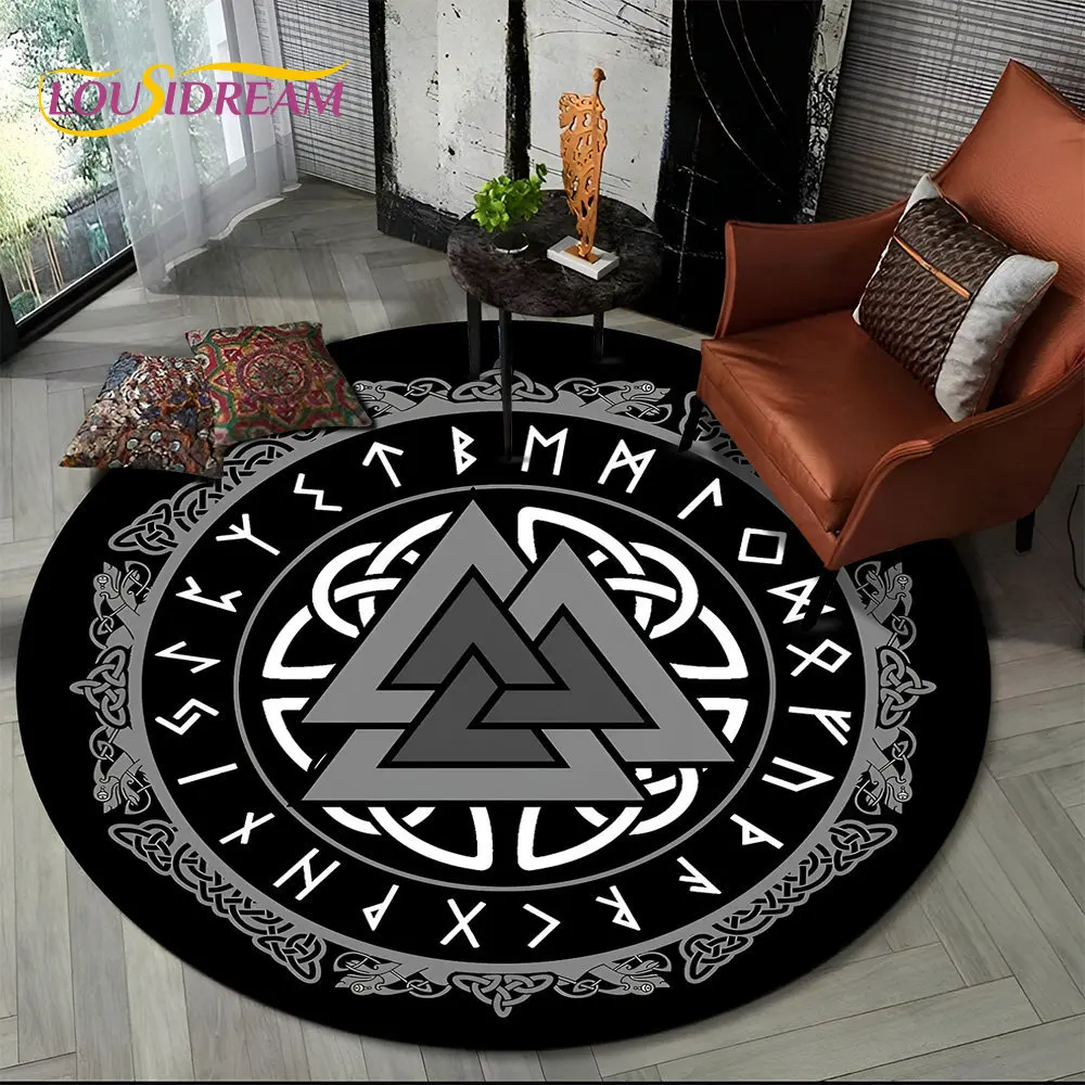 Viking Valknut Yggdrasil Tree of Life Round Area Rug,Carpet Rug for Living Room Bedroom Sofa Playroom Decor,Non-slip Floor Mat