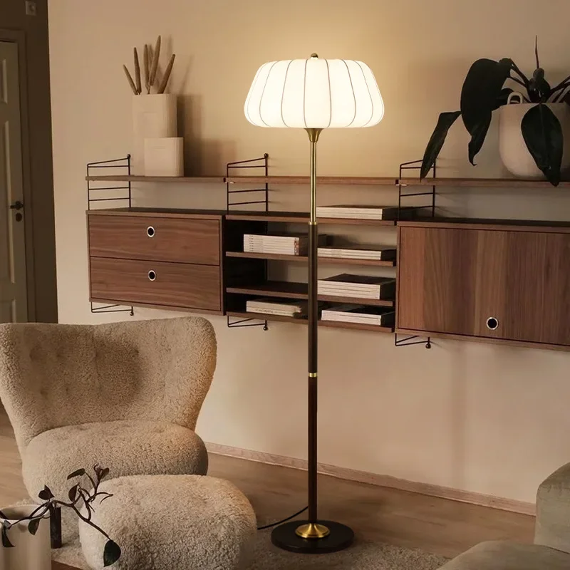 French retro floor lamp, medieval style and advanced atmosphere next to the sofa in the living room, bedroom solid wood vertical