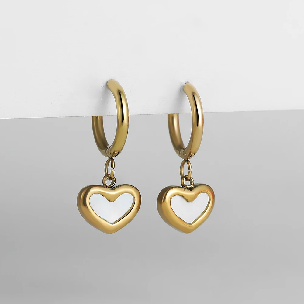 Pendientes de acero inoxidable para mujer y niña, aretes pequeños, Piercing, aros, joyería, color blanco Natural, Pendientes con argolla de corazón
