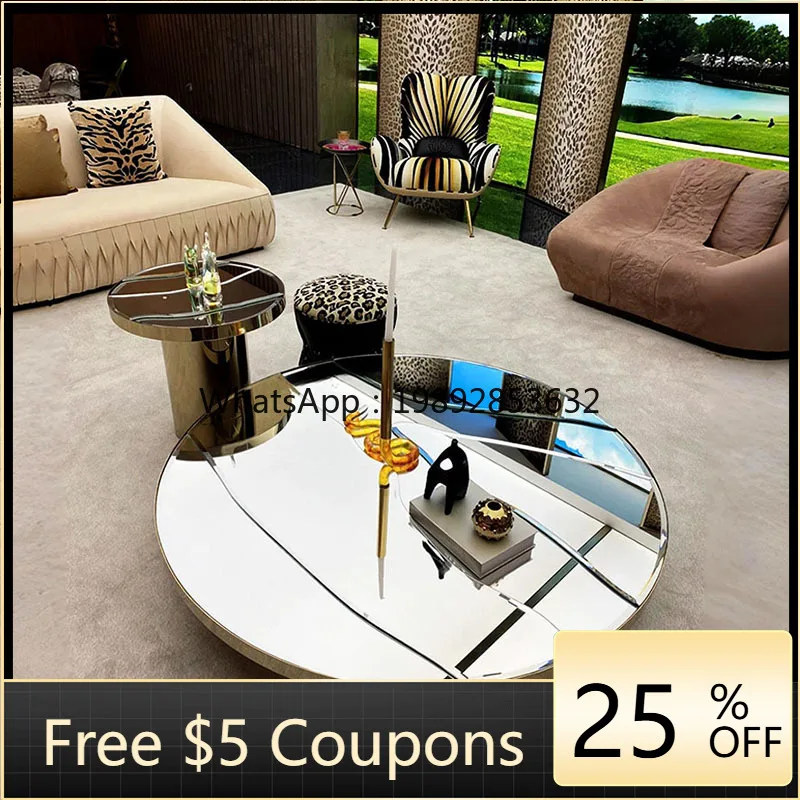 

LYY Italian Style Stainless Steel Coffee Table Light Luxury High-End Feel Living Room Modern Creative Custom Round Side Table