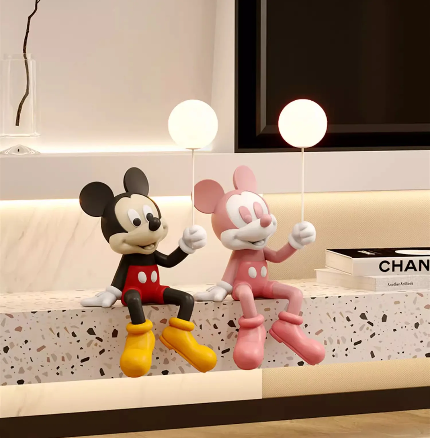 [Funny] 63cm Disney Mickey Mouse Moon LED Light resin Action figure toys statue collection model home decoration kids best gift