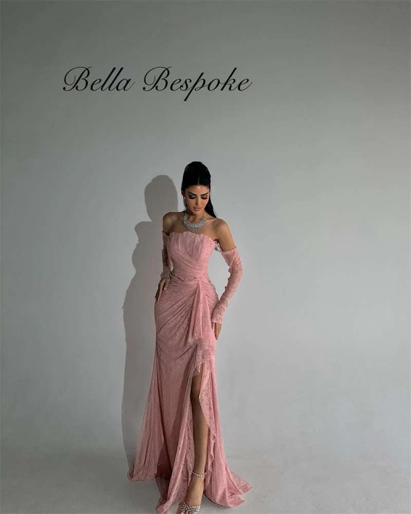 

Lace Arabia Evening Dress Slit Long Sleeve Floor Length Mermaid Prom Dresses Pleats Illsion Arabia Party Gown Customized الحفلات