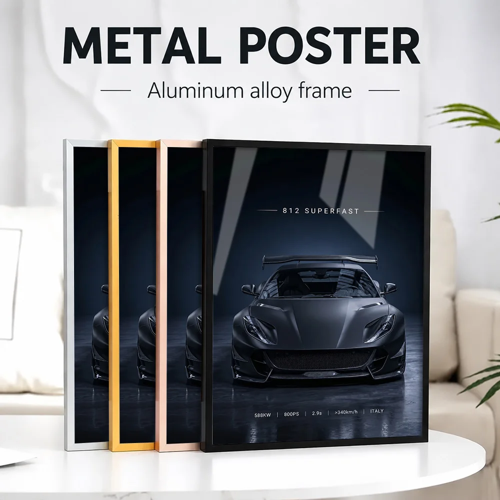 Sleek Italy 812 Superfast Matte Black Metal Poster With Aluminum Alloy Frame Personalized Photo Modern Style Wall Art For Study