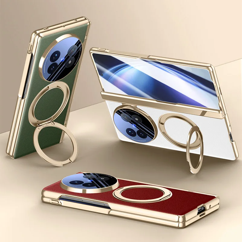 

Rotatable Metal Magnetic Bracket Central Axis Magnetic Tempered Glass Protective Film Case For VIVO X Fold 5 Slim Leather Cover