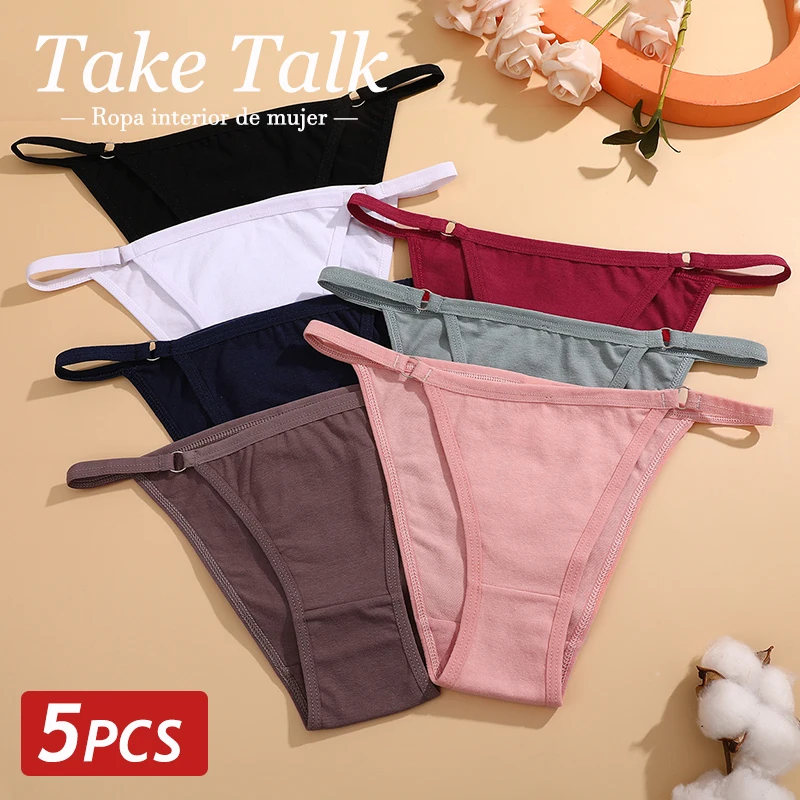 5 Teile/satz Frauen Baumwolle Höschen Metall Ring Link Briefs Damen Sexy Low Taille Dessous Weibliche Bequeme Weiche Unterwäsche Große Größe