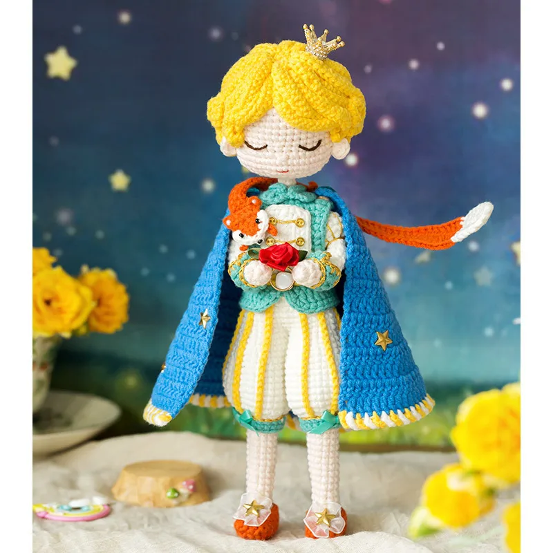 

DIY Unfinished Hand-Woven Crochet Material Package, Easy for Starter Cartoon Little Prince Dolls, Crochet Making Crafts Gift Toy