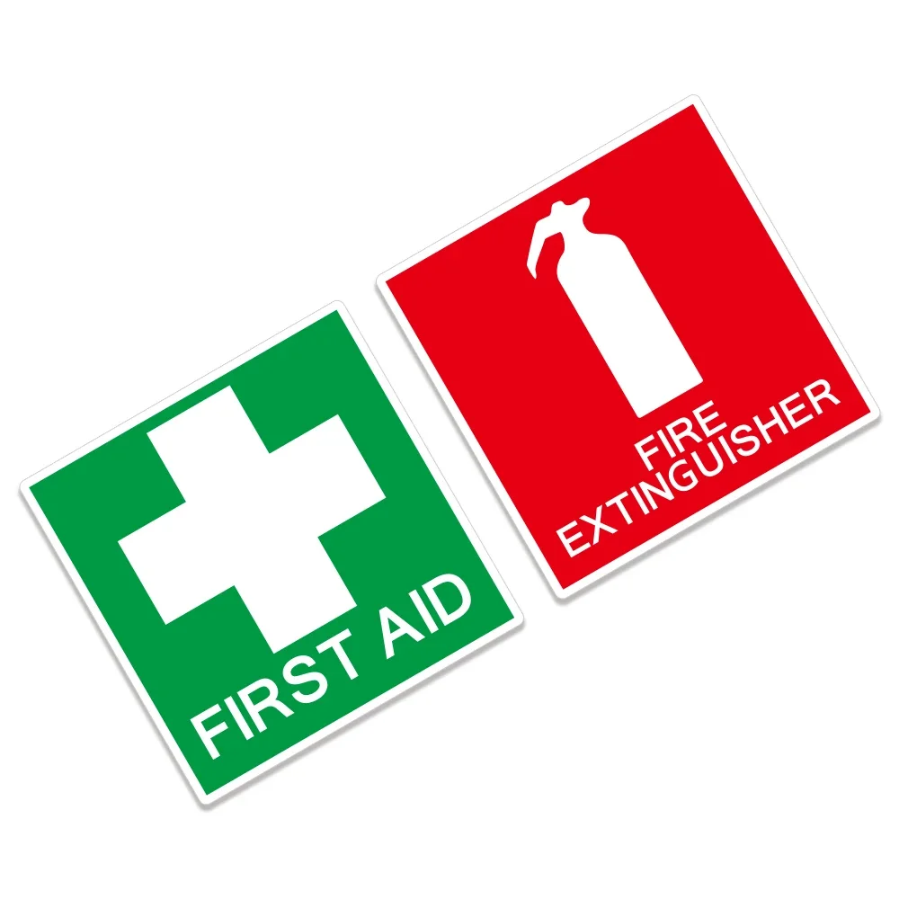 10x10cm Fire Extinguisher First Aid Safety Sign Car Stickers Vinyl Decals Auto Window Bumper Body DIY Decor Tuning Accessories