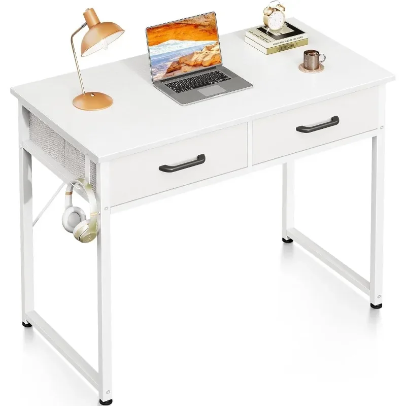 

Small Desk with Fabric Drawers- for Bedroom, White Vanity Desk with Storage, Home Office Computer Desk for Small Spaces,