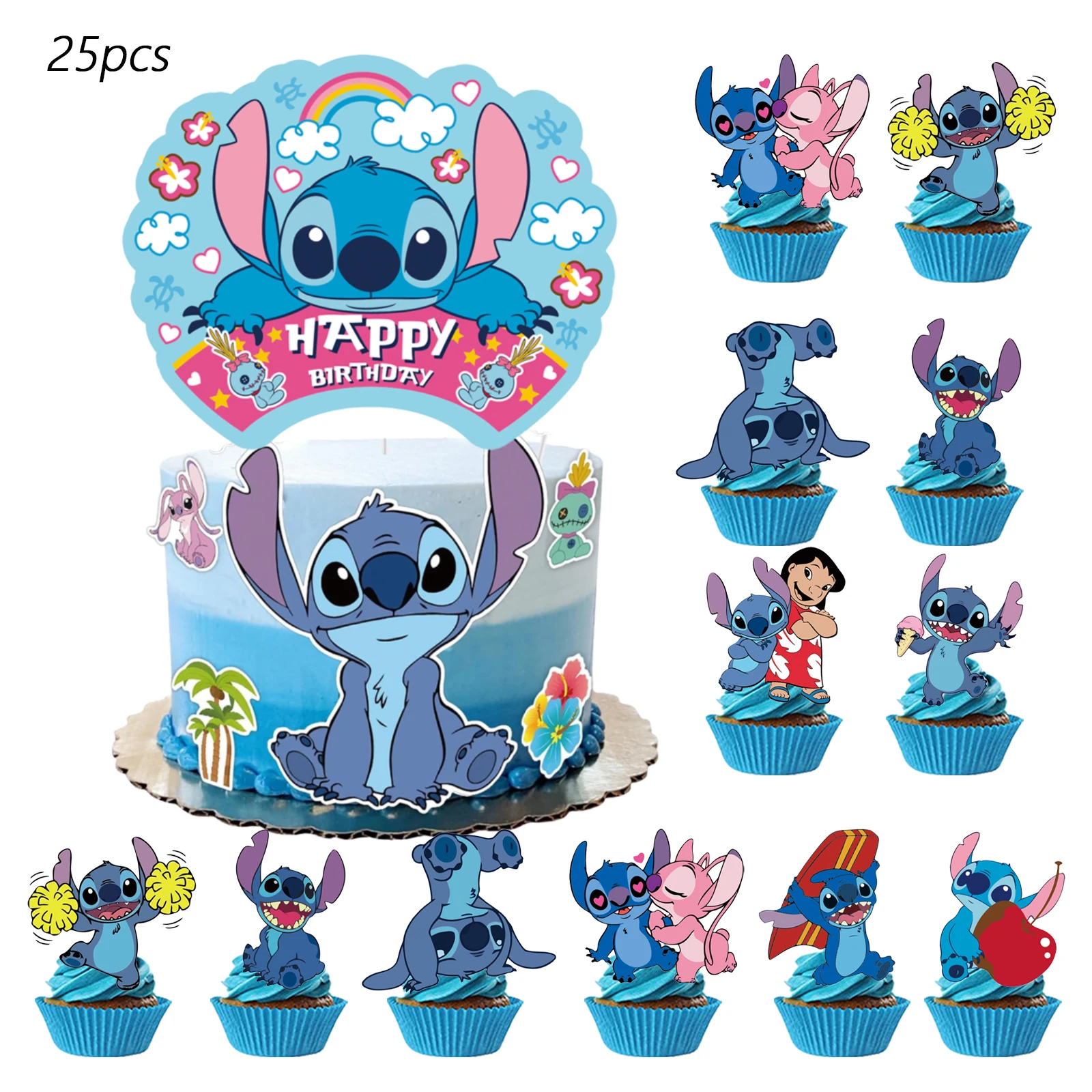 Adorno para tarta de punto, adornos para magdalenas, decoraciones de cumpleaños de puntada, suministros para fiestas temáticas de puntada, decoraciones para tarta de cumpleaños de puntada