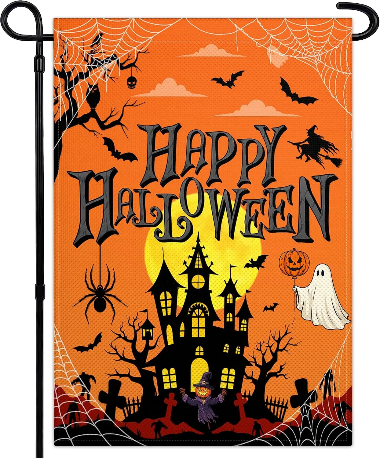 Happy Halloween Garden Flag 12x18 Double Sided Witch Skull Yard Flag 3 Ply Scary Pumpkin Decor for Outside Indoor House Outd bbp