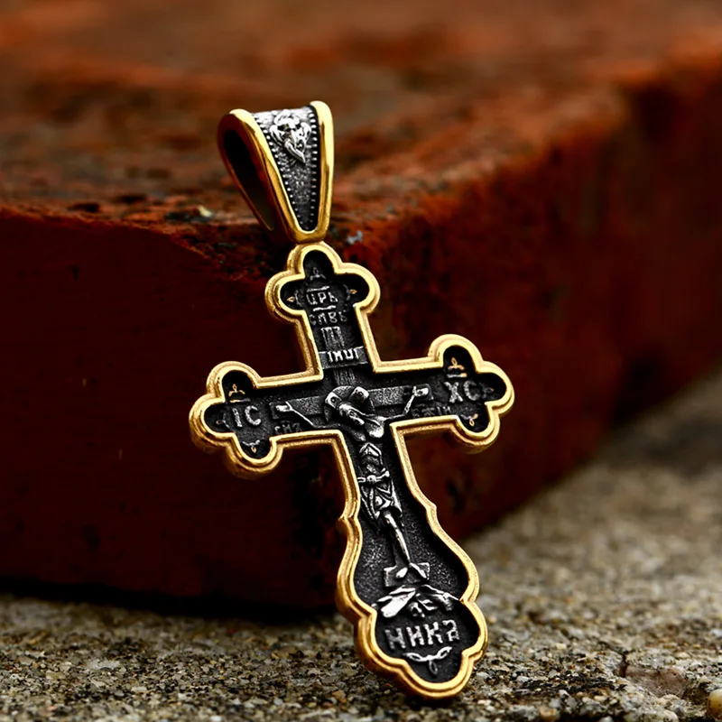 BEIER 2023 New Updated Design 316L Stainless Steel Cross Jesus Pendant Catholicism Christian Jewelry Gold Color Men\'s Pendant