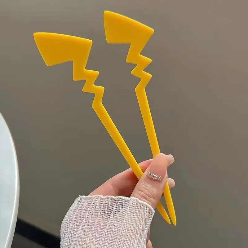 Pokemon Pikachu Hairpin for Women Pikachu Tail Modeling Acrylic Hair Fork Cute Funny Girl Headwear Hair Clip Accessories