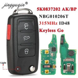 jingyuqin 5K0837202AK /BP KeylessGo Remote Key 315MHz ID48 for Volkswagen VW Tiguan Beetle EOS GOLF JETTA PASSAT NBG010206T