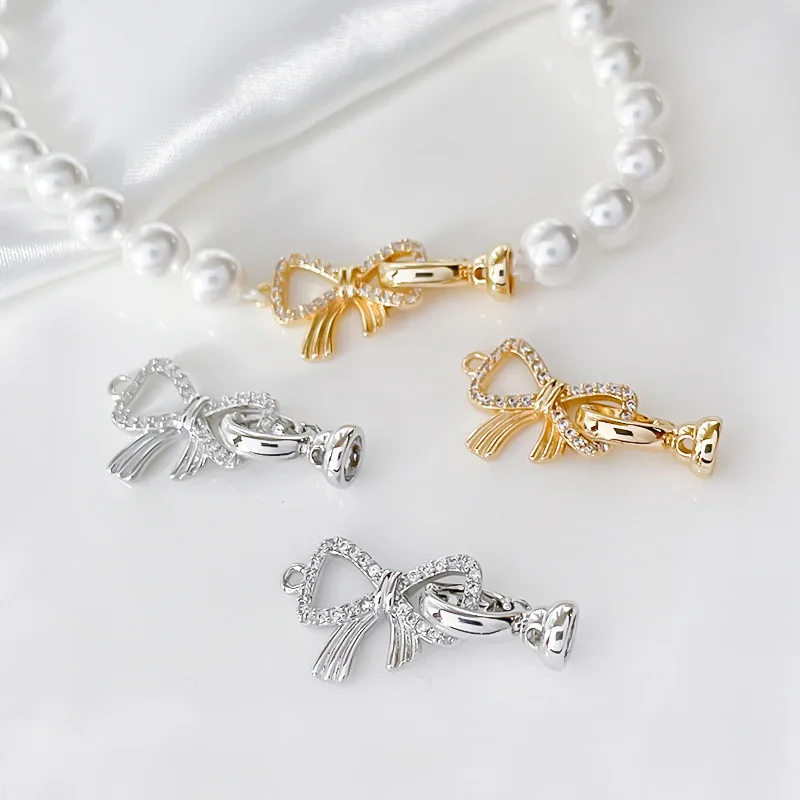 

1pcs Copper Inlaid Zirconium Bow Pearl Connection Buckle DIY Bracelet Necklace Accessories Jewelry Making Materials Wholesale