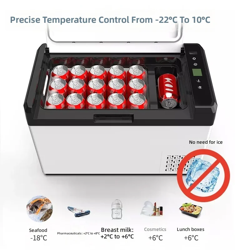 25L Compressor Portable Car Refrigerator Freezer, 12V/24V DC for Vehicle Home Outdoor Use, Compact Travel Fridge, Camping Cooler