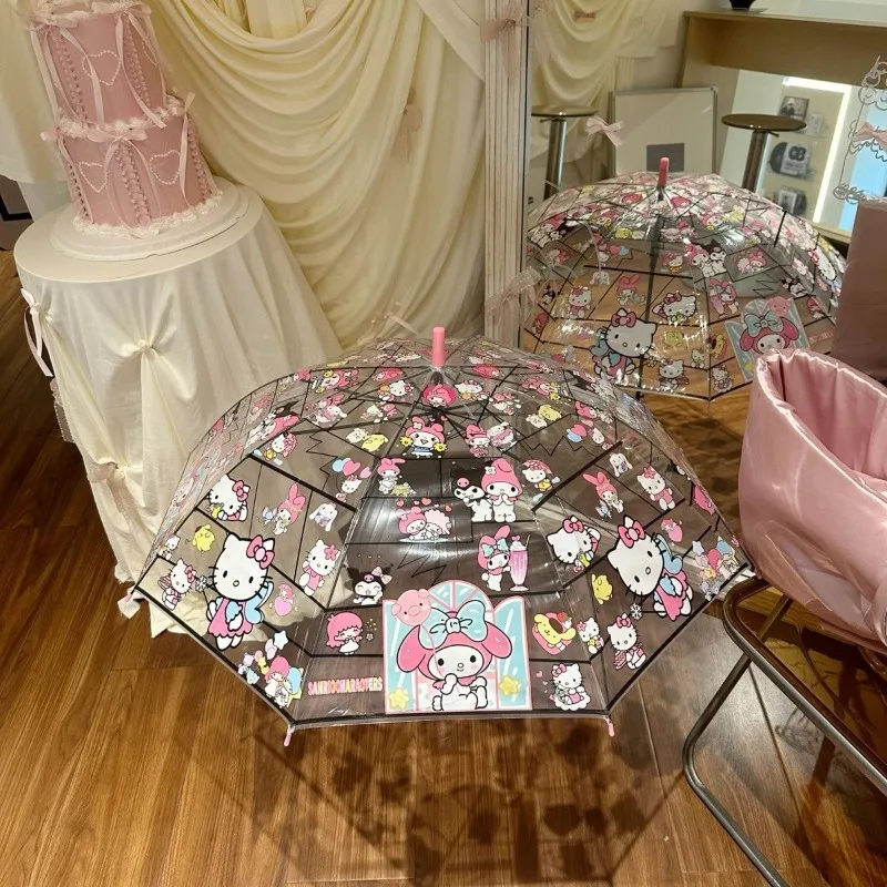 New 2026 Sanrio Hangyodon Transparent Umbrella Kuromi Automatic Cinnamoroll Windproof Thick Portable for Teen Girls Daily Toys view 2
