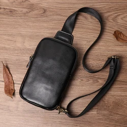 LUOKIR-Bolso de pecho de cuero genuino para hombre, bandolera de piel de vaca, Mochila pequeña Simple para exteriores, bolsos de hombro de moda informal