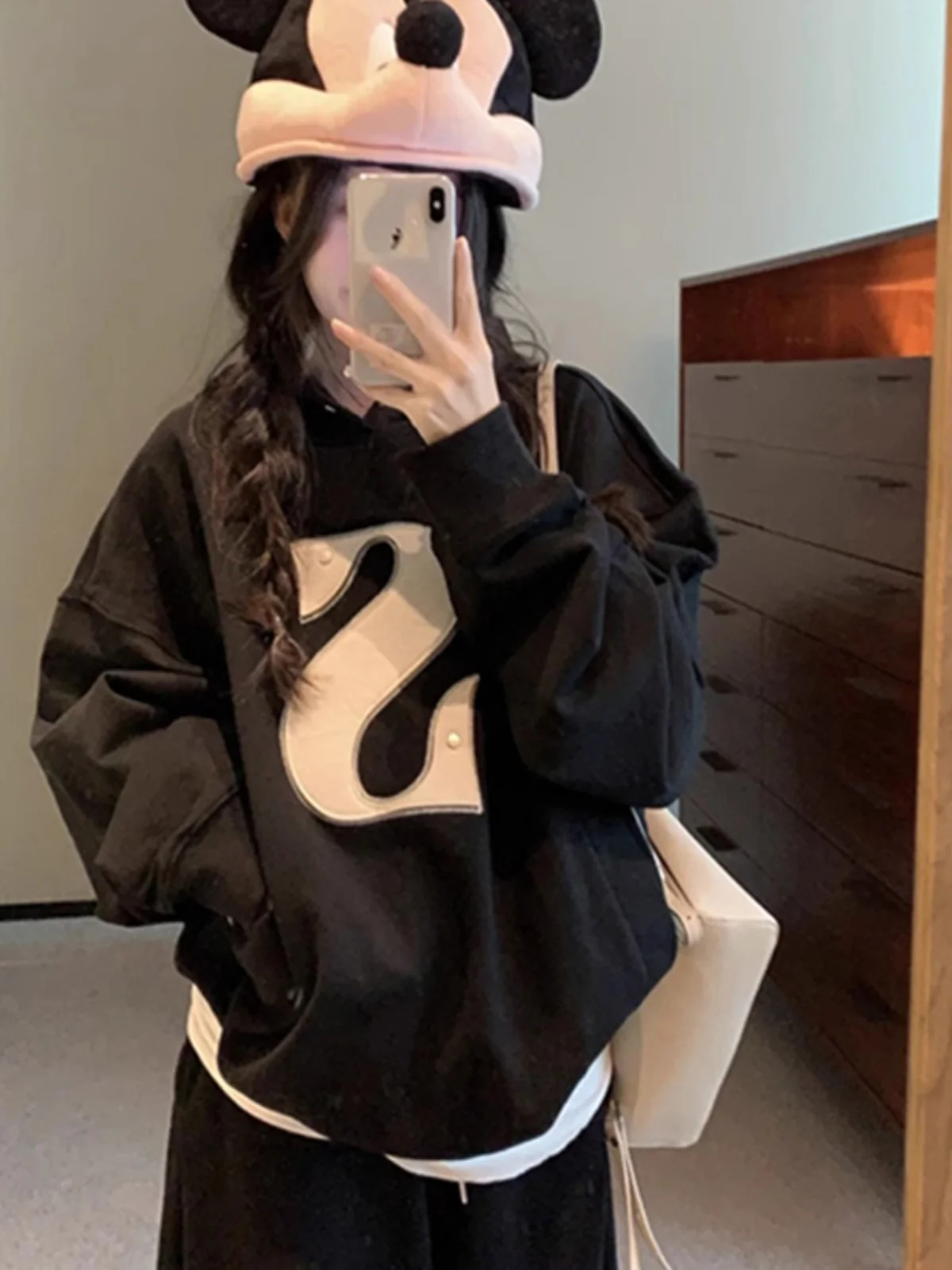 Laid-ba Koreaanse Amerikaanse Sle Dameshoodie Casual Faionable Lente Herfst Losse Top Comfortabel Lang Sve Crew Ne S...