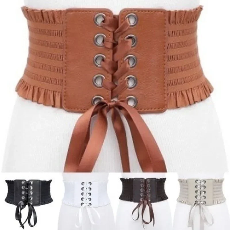 Gothic Style PU Leather Wide Belt Elastic Heart Corset Belt Sexy Fashion Waist Cummerbund Waistband for Women Daily Outfit