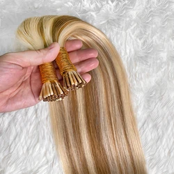 Straight I Tip Hair Extensions Natural Real Virgin Human Fusion Hair Extensions Set Keratin Capsule 613 Blonde Color 26 30 Inch