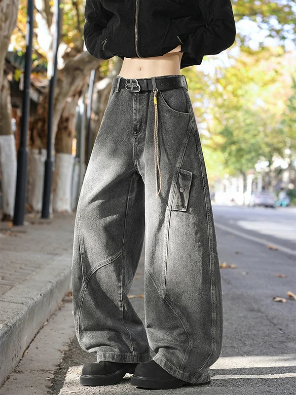 

American Waed Bla Knife Men's Jeans Spring Large ket Patchwork Workwear Trousers Trendy Wide Leg Pants