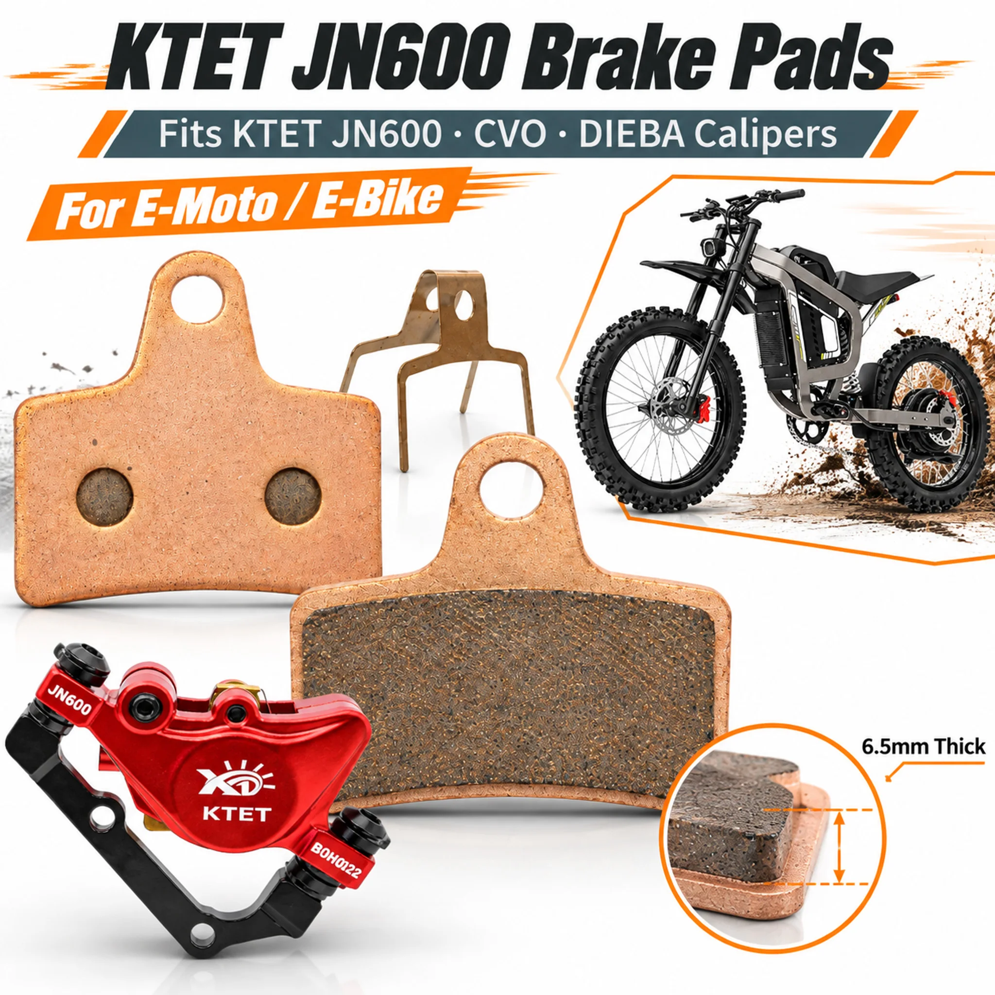Full Metal KTET JN600 Brake Pads, for 2 Piston Caliper, COSWHEEL R19, Disc Pad for E-Bike E-Moto, High Temp Long Lasting Part
